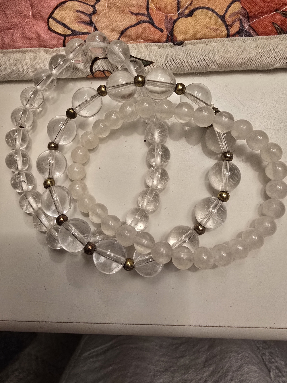 Clear & White Beaded Stretch Bracelet Set